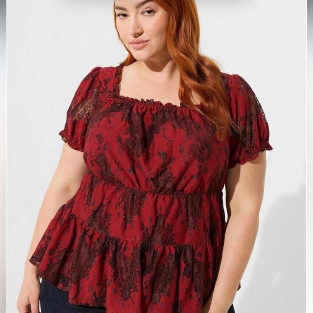 Babydoll Lace Tiered Short Sleeve Top size 4X